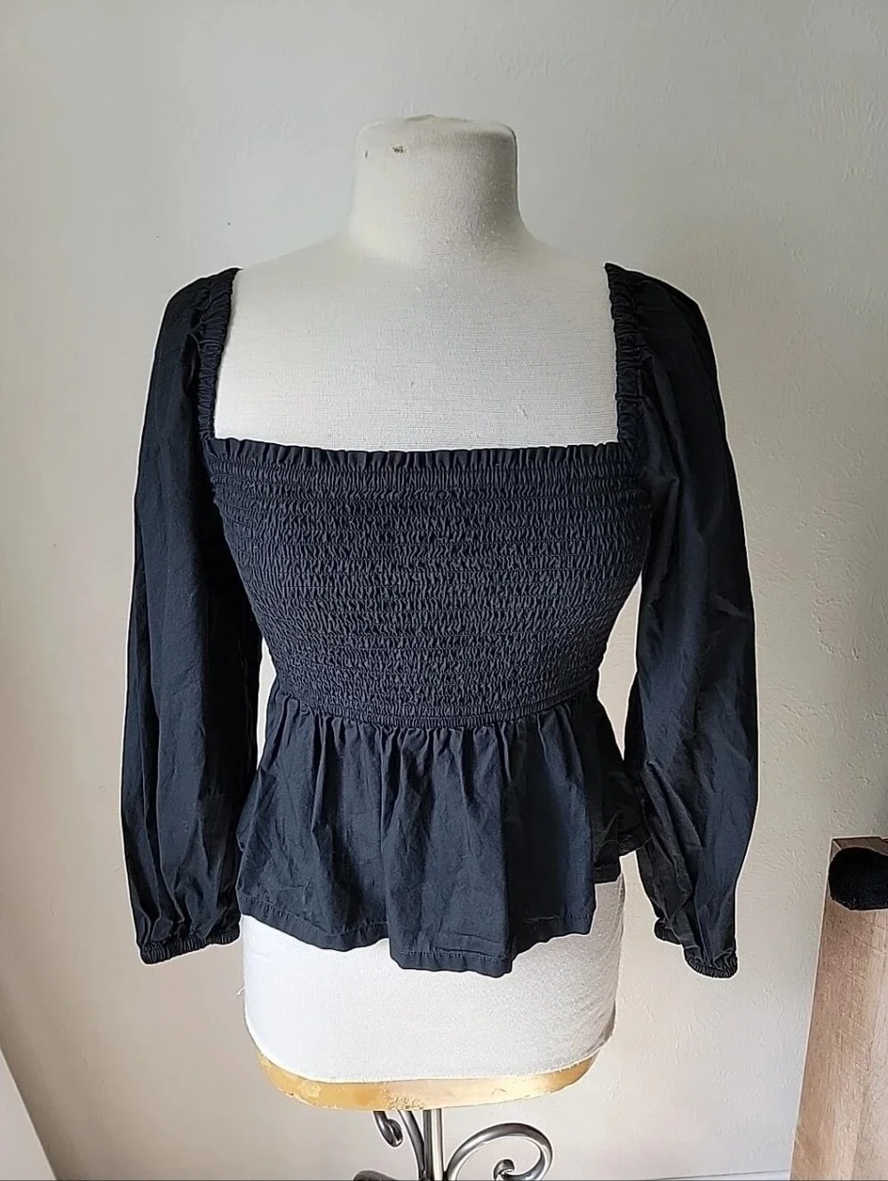 J Crew Off-Shoulder Black Smocked Peplum Top Renaissace Boho